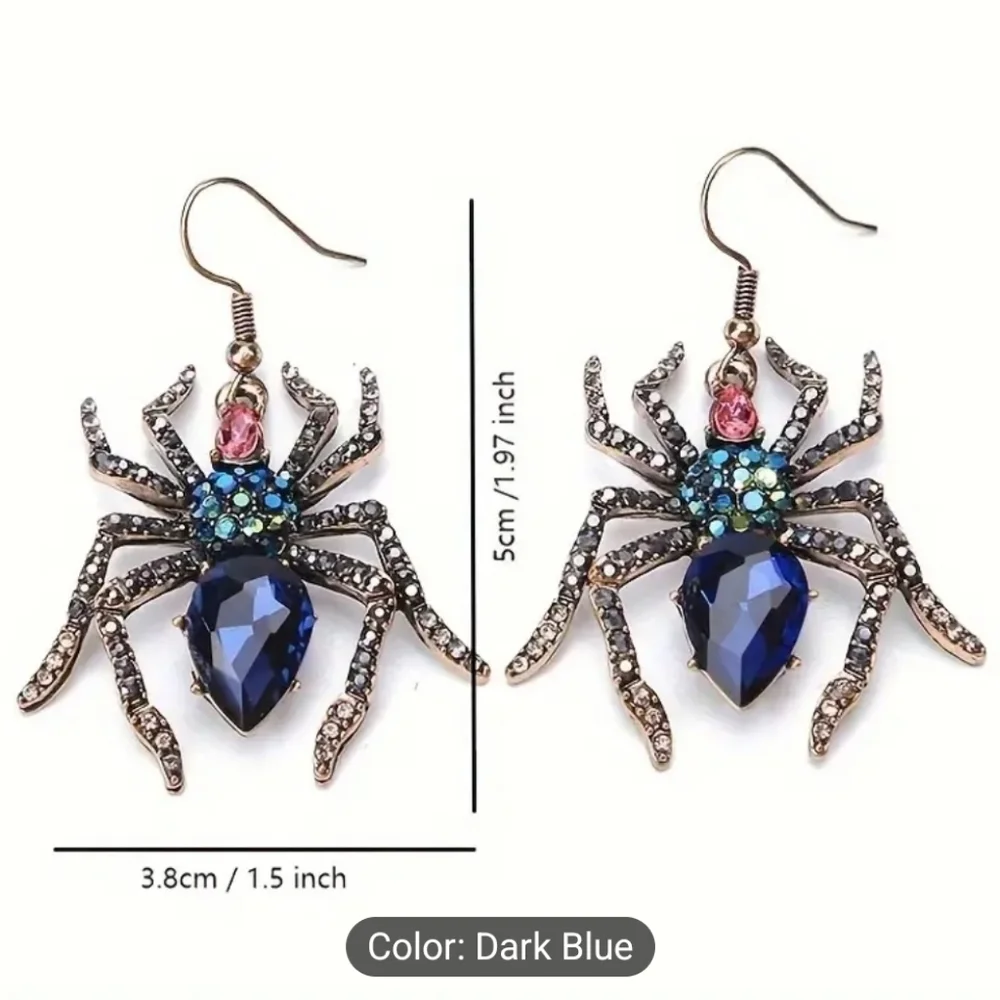 1 Pair 🕷 Gothic Punk Spider Drop & Dangle Earrings with Rhinestone Accents NEW
